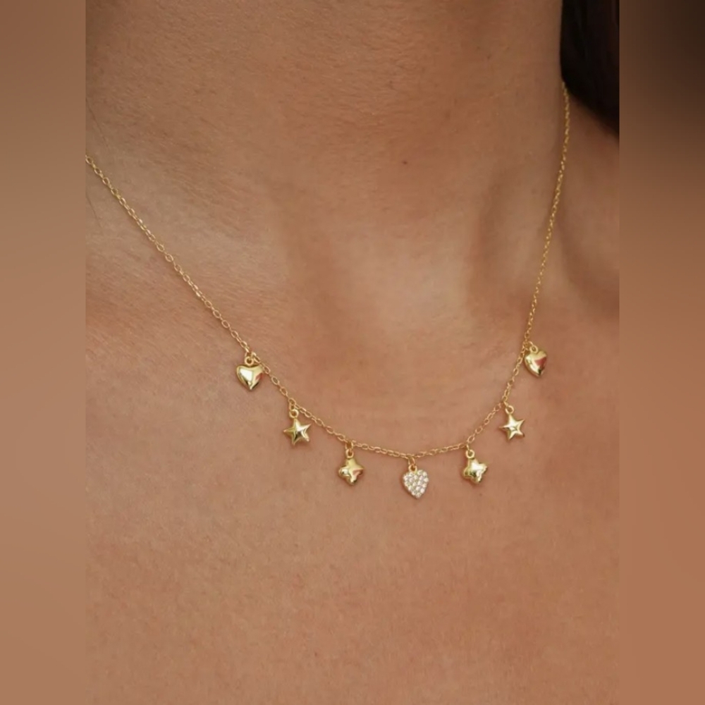 18K Gold Plate Sterling Silver Frontal Charm Necklace